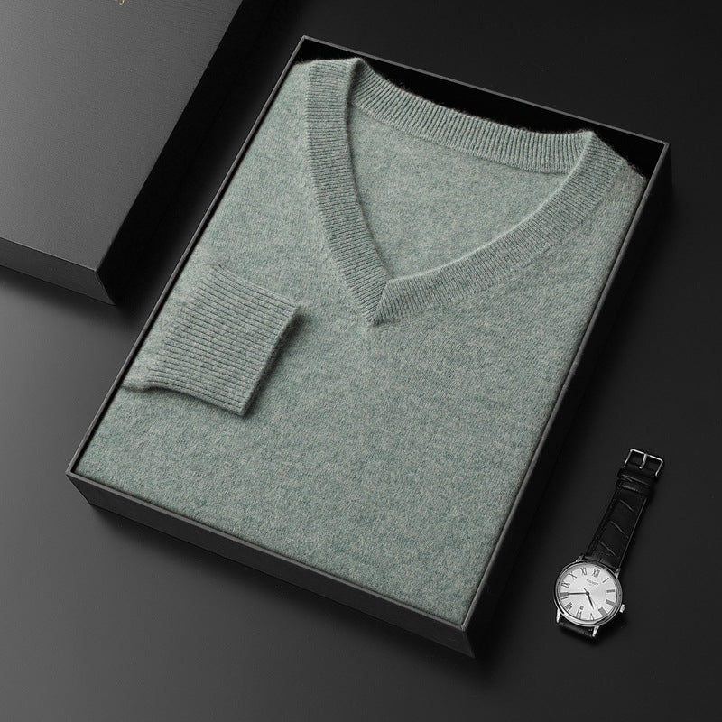 Herren-Wollpullover, V-Ausschnitt, Business-Stil