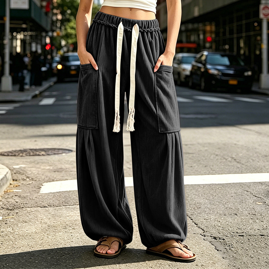 Cord-Cargohose für Damen mit Kordelzug und Taschen