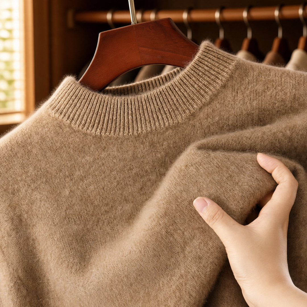 Herren-Wollpullover, Stehkragen, locker geschnitten