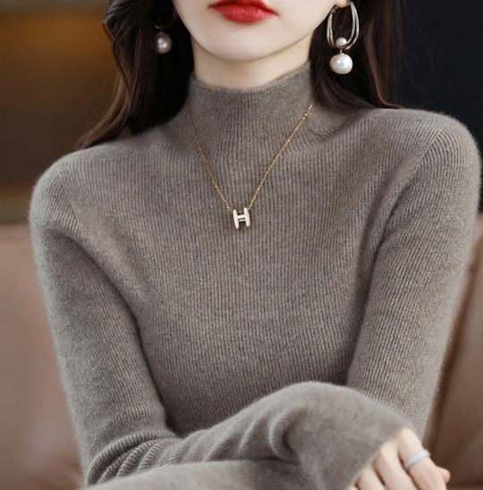 Damen-Kaschmirpullover, halbhoher Kragen, schmal geschnitten