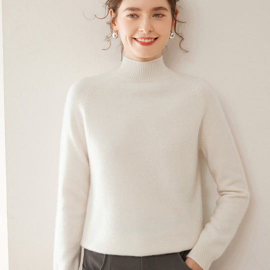 Damen-Kaschmirpullover, Stehkragen, weich und figurschmeichelnd