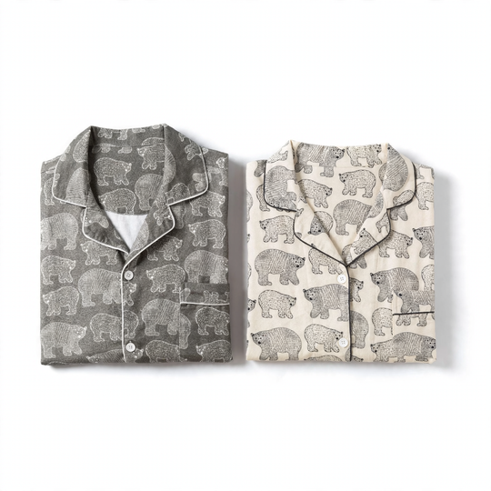 Bären-Print Flanell-Hausanzug für Paare, Baumwolle