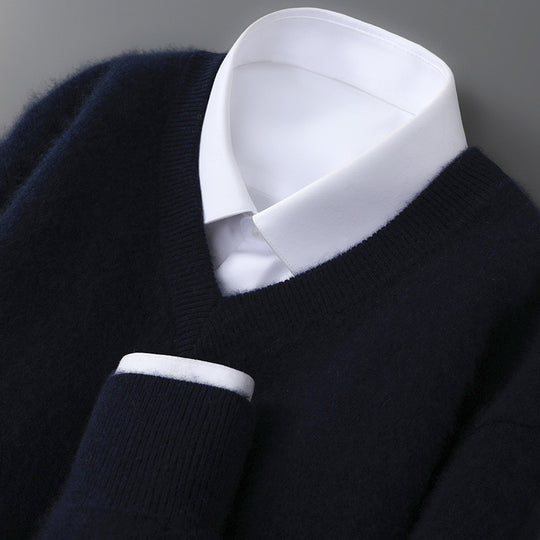 Herren-Wollpullover, V-Ausschnitt, langärmlig