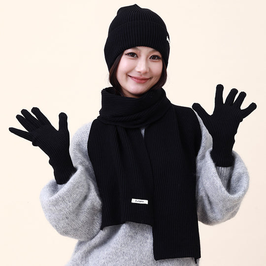 Strick-Set: Mütze, Schal und Handschuhe