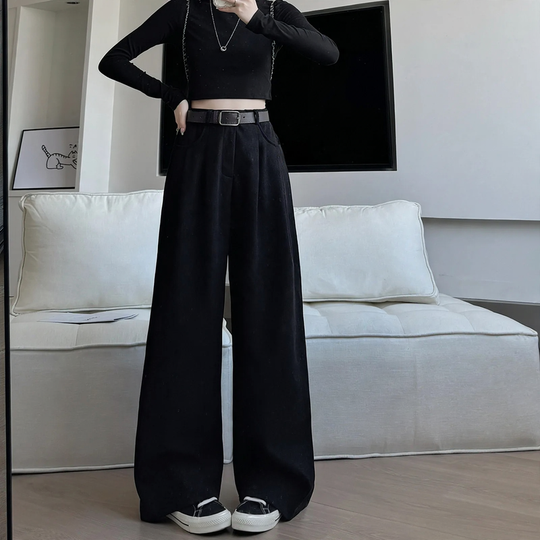 Damen-Cordhose, weit geschnitten, hoch tailliert