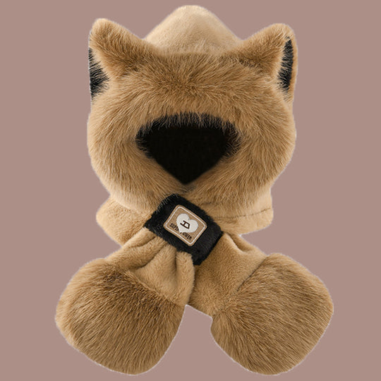 Flauschiges Set aus Mütze mit Fuchs-Ohren und Schal