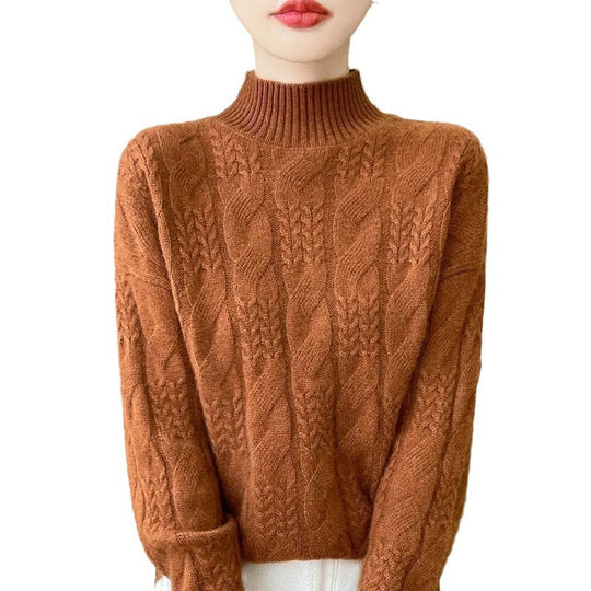 Damen Strickpullover, Stehkragen, Zopfmuster, 3D-Optik
