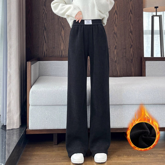 Damen-Cordhose mit Lammfleece, weit geschnitten