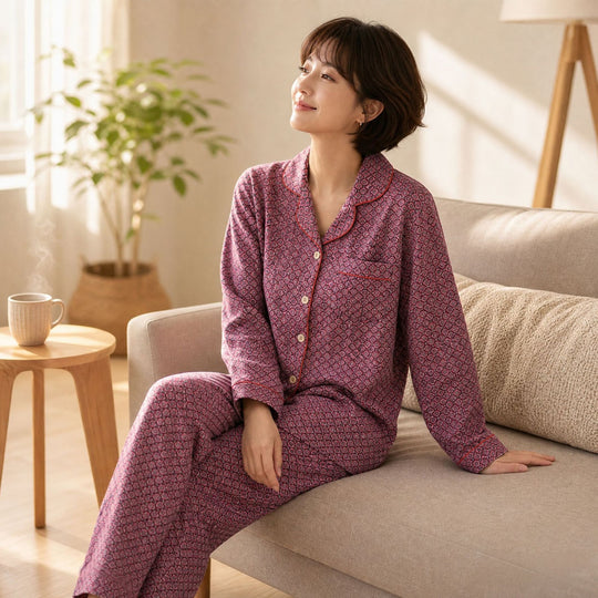 Damen-Pyjama-Set aus Baumwoll-Doppelgaze mit Revers
