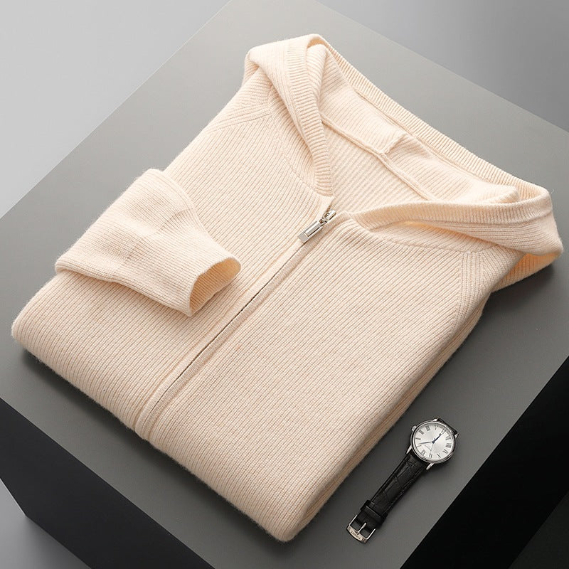 Herren-Kaschmir-Strickjacke mit Kapuze, dick