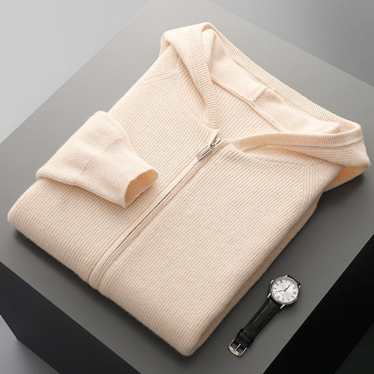 Herren-Kaschmir-Strickjacke mit Kapuze, dick