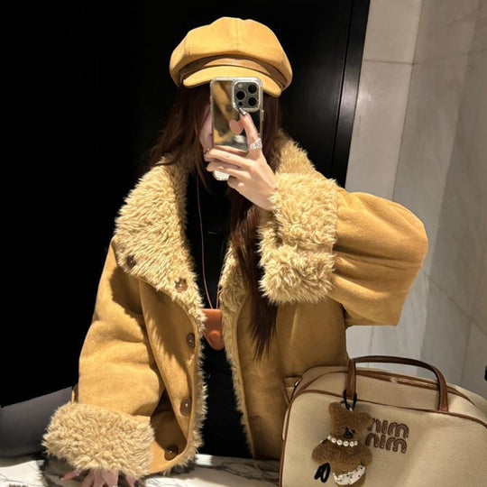 Lammfleece-Bikerjacke für Damen