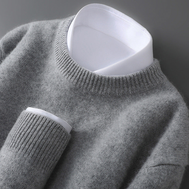 Herren-Wollpullover, halbhoher Kragen, gestrickt, locker