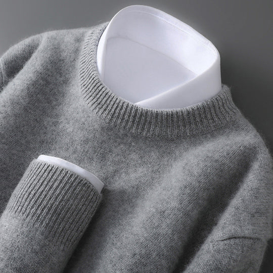 Herren-Wollpullover, halbhoher Kragen, gestrickt, locker