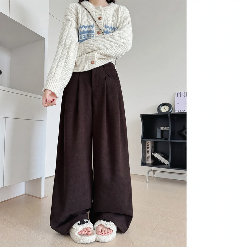 Damen Cordhose mit weitem Bein, hohe Taille