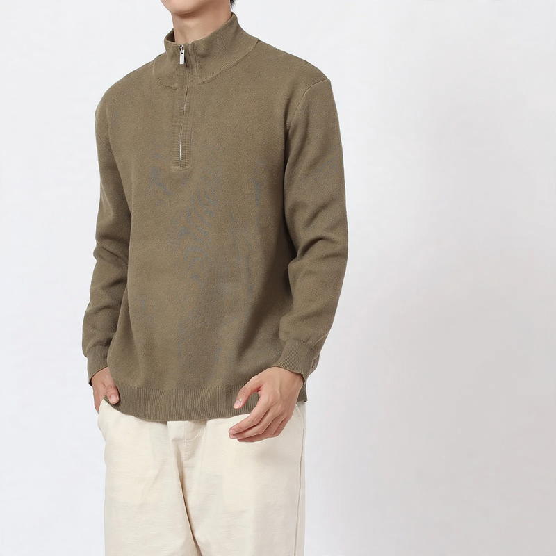 Herren-Wollpullover mit Stehkragen und Reißverschluss