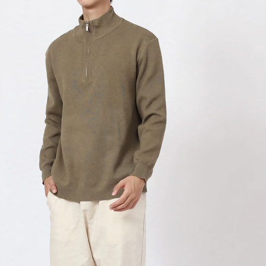 Herren-Wollpullover mit Stehkragen und Reißverschluss