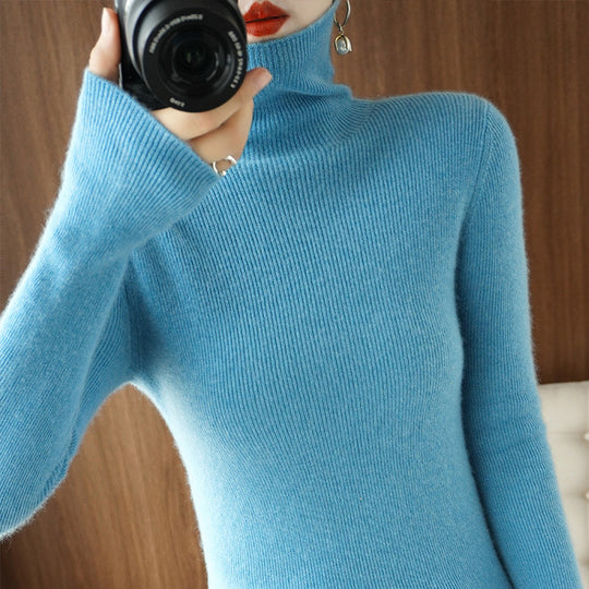 Damen-Strickpullover mit Stehkragen, figurbetont