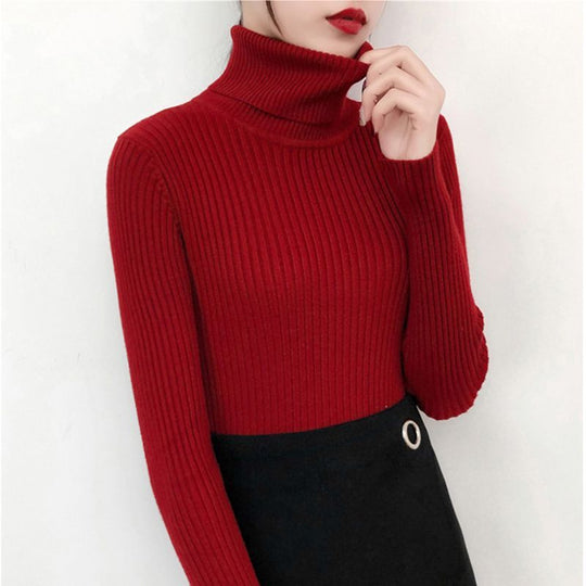 Damen-Strickpullover mit Rollkragen, körpernah