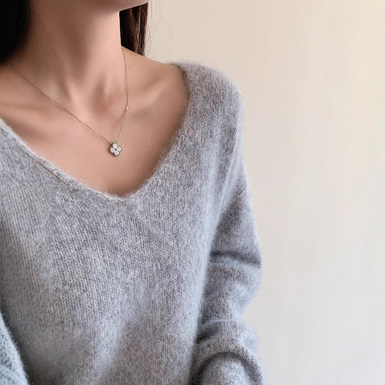 Damen V-Ausschnitt Pullover, Wolle-Kaschmir, gebürstet
