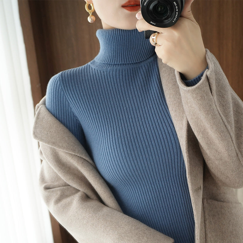 Damen-Rollkragenpullover, gerippt, schmale Passform