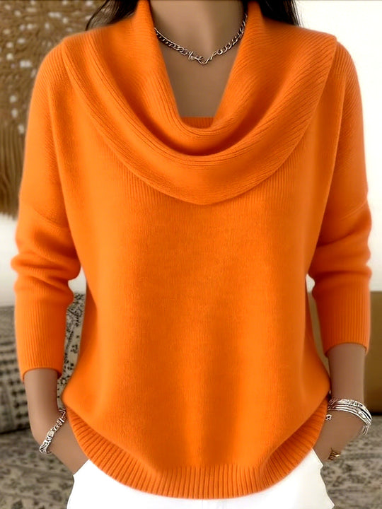 Lockerer Pullover mit weitem Kragen, einfarbig