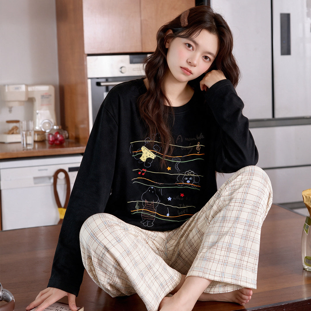 Damen-Pyjama-Set aus Baumwolle mit Brustpolstern