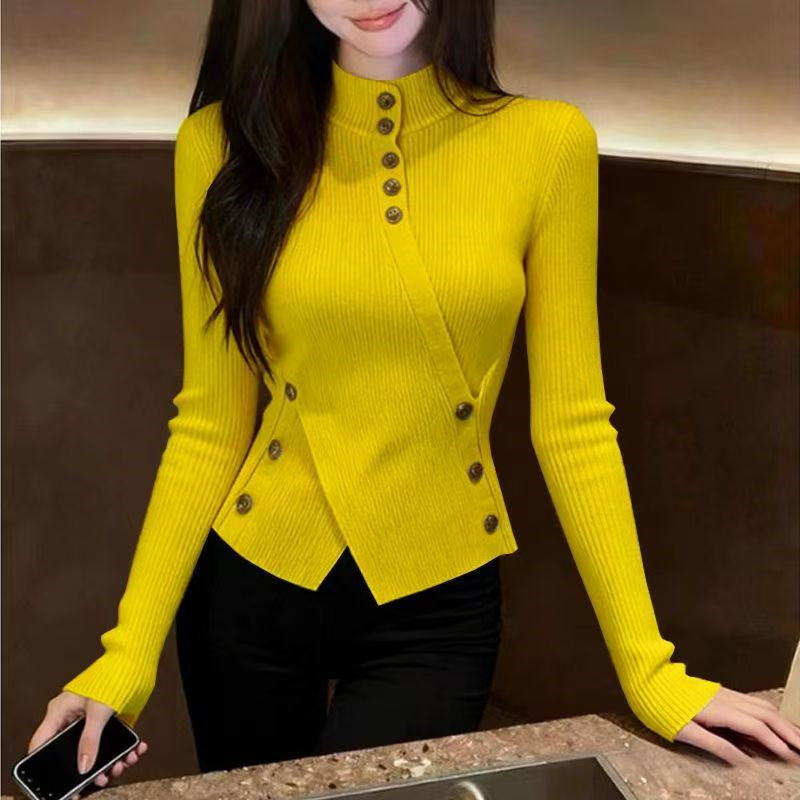 Damen-Strickpullover mit Stehkragen und asymmetrischem Schnitt