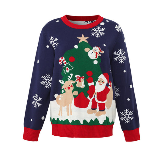 Weihnachtspullover mit Jacquard-Muster, Rundhalsausschnitt