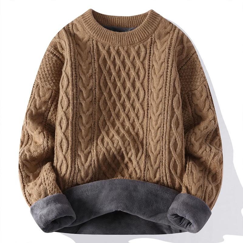 Gefütterter Strickpullover mit Zopfmuster