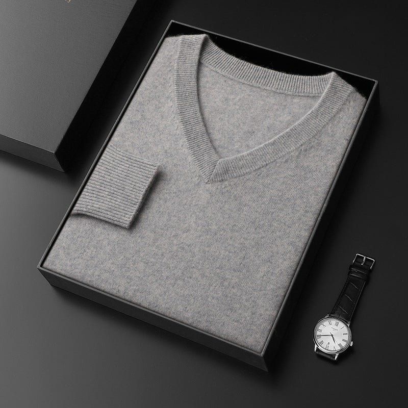 Herren-Wollpullover, V-Ausschnitt, Business-Stil