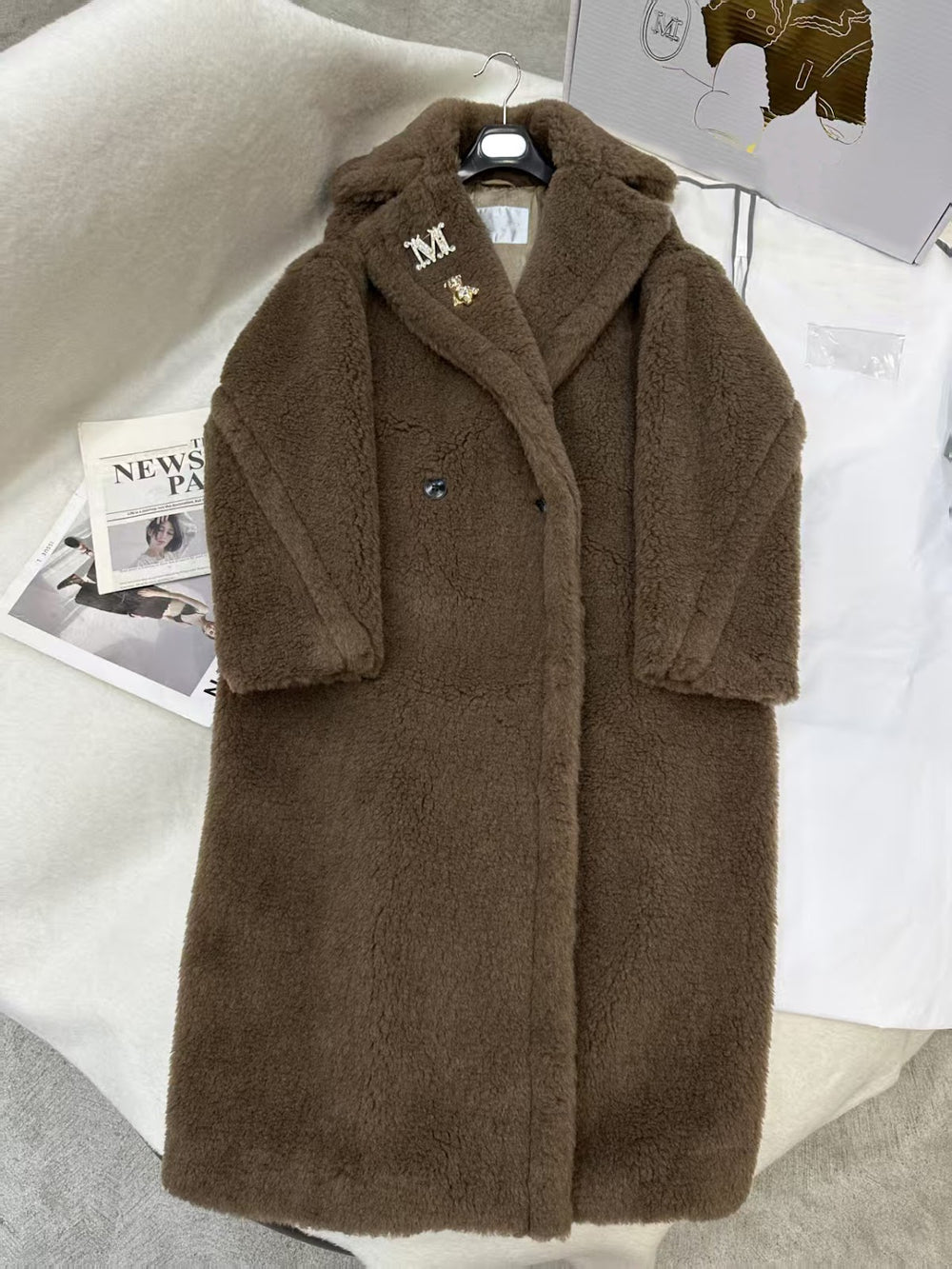 Langer Teddy-Mantel aus Wolle und Alpakawolle