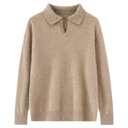 Herren-Wollpullover, Polo-Kragen, einfarbig
