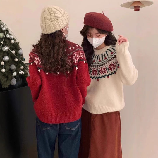 Festlicher Fair-Isle-Strickpullover für Damen