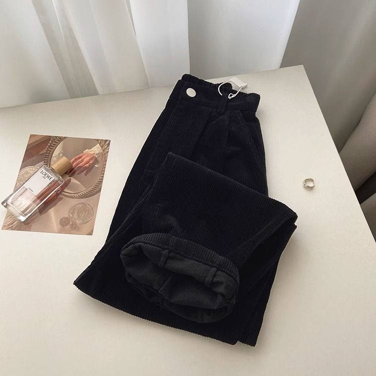 Damen-Cordhose, weit geschnitten, hoch tailliert, gesteppt