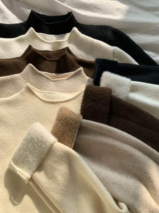 Damen-Strickpullover mit Stehkragen, gefüttert