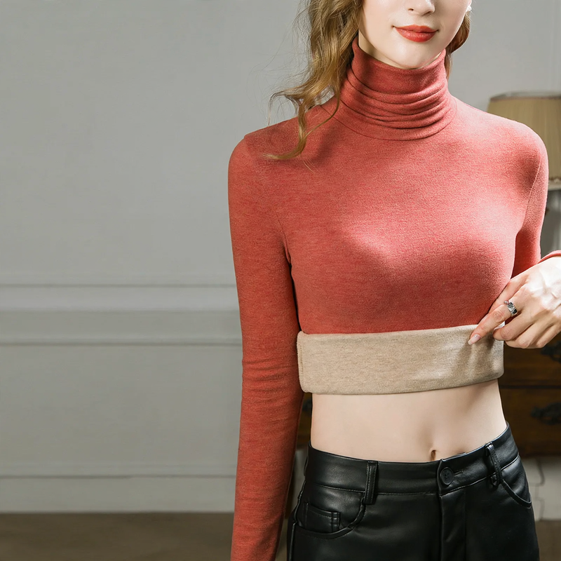 Damen-Rollkragen-Unterziehshirt mit Wollanteil und Futter