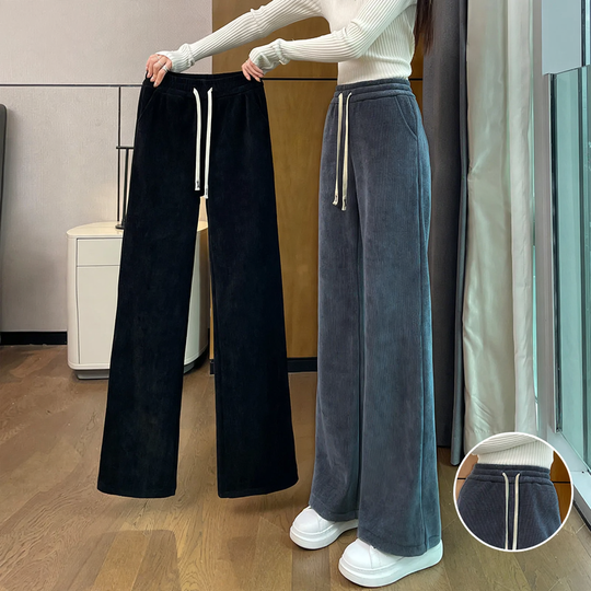 Chenille-Cordhose mit weitem Bein, gefüttert