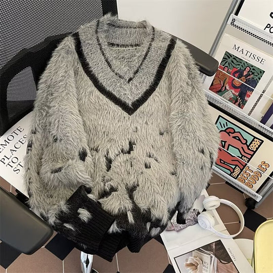 V-Ausschnitt Pullover im Vintage-Stil mit Farbverlauf