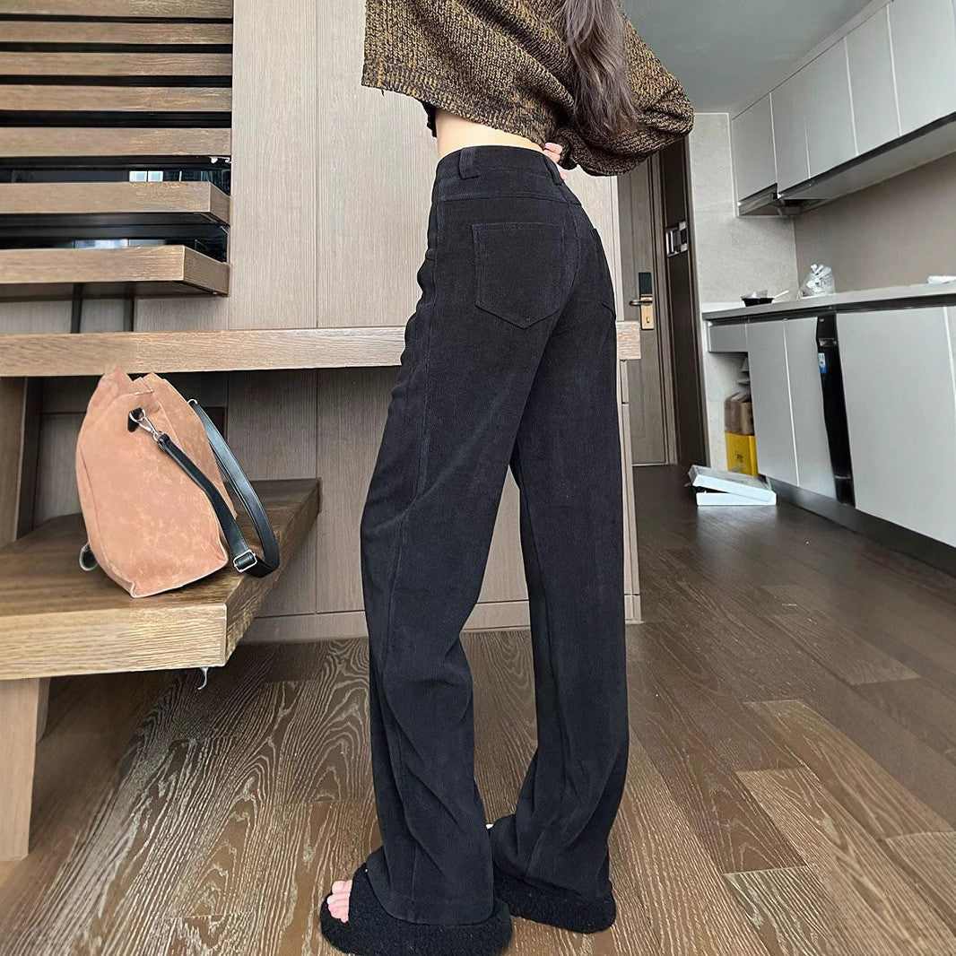 Schwarze Damen-Cordhose, hoch geschnitten