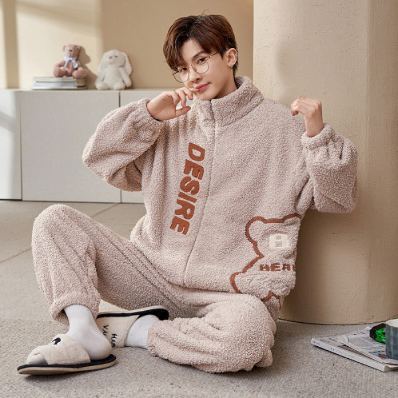 Herren-Pyjama-Set, Flanell mit Reißverschluss, warm