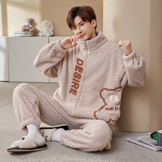 Herren-Pyjama-Set, Flanell mit Reißverschluss, warm
