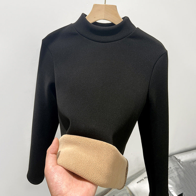 Damen-Strickshirt mit Stehkragen, gefüttert