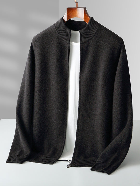 Herren-Strickjacke aus reiner Wolle, Stehkragen, 500g