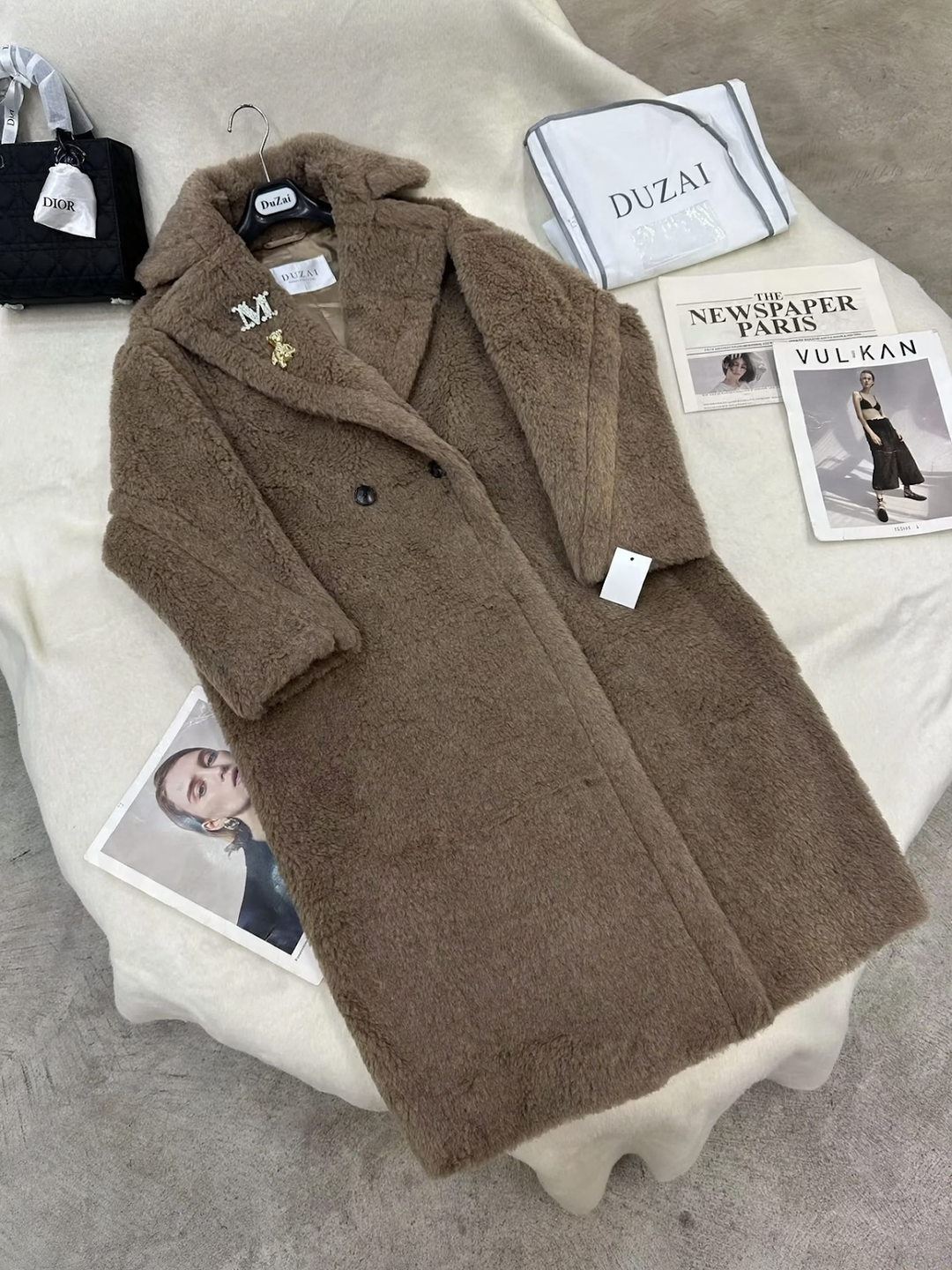 Langer Teddy-Mantel aus Wolle und Alpakawolle