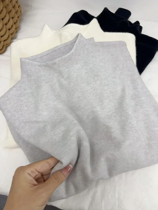 Damen-Strickpullover mit Stehkragen, gefüttert
