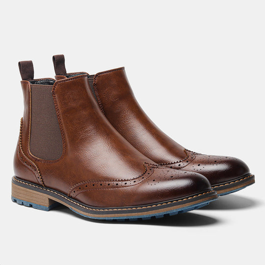 Herren Chelsea-Stiefel, Brogue-Design, atmungsaktiv
