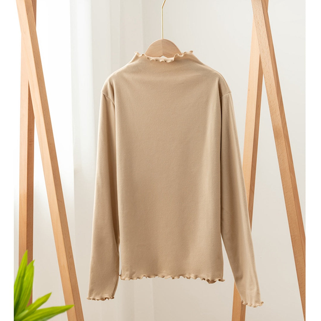 Damen-Langarm-Shirt mit Stehkragen und Rüschenkante