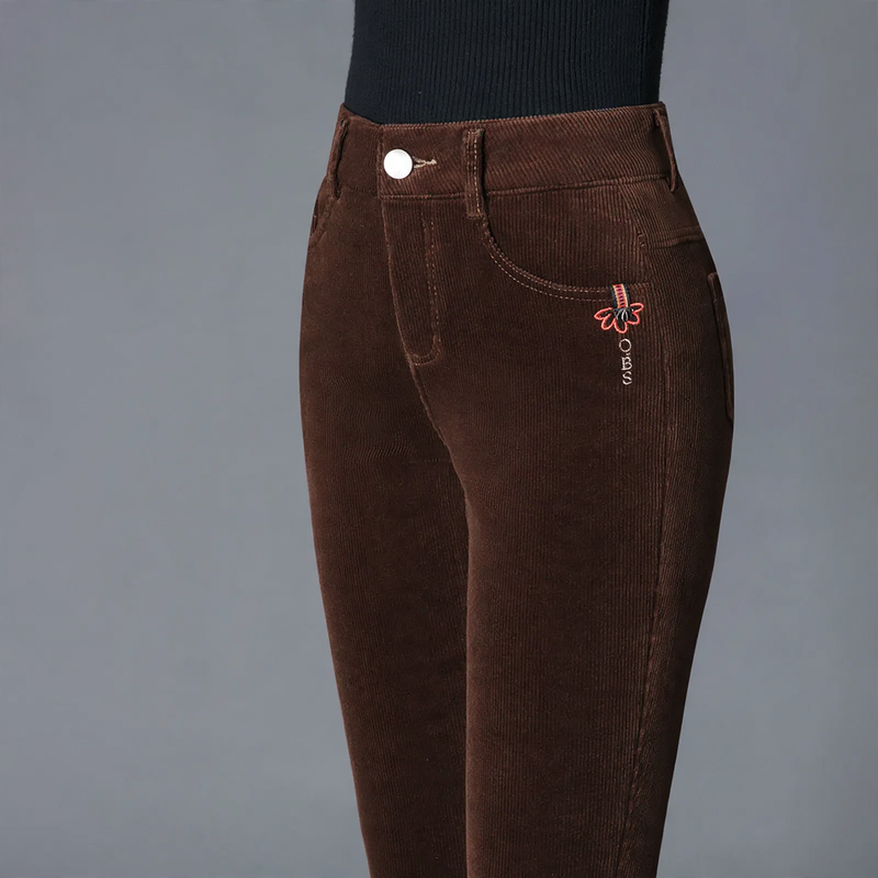 Kord-Hose, gerade geschnitten, High-Waist, gefüttert