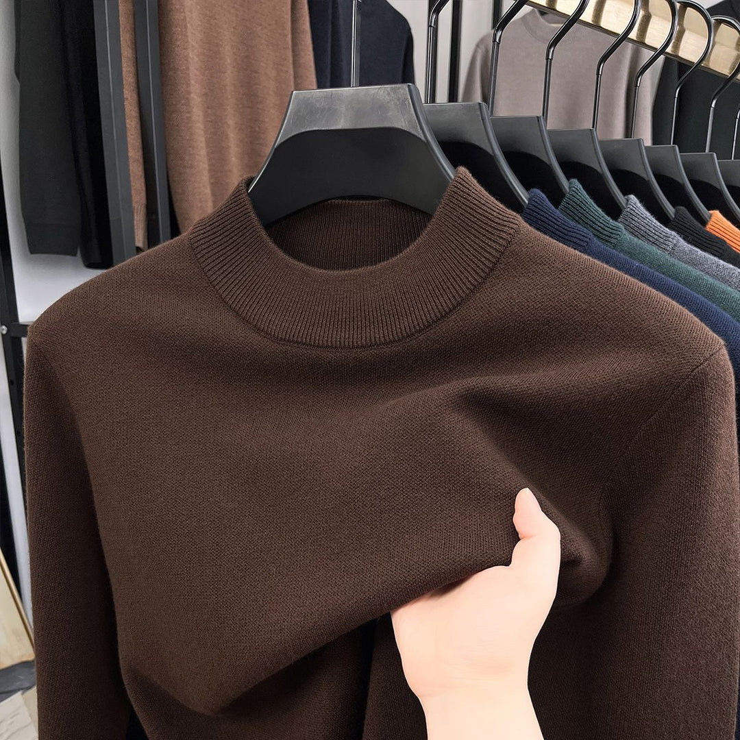 Herren-Wollpullover, Stehkragen, gefüttert